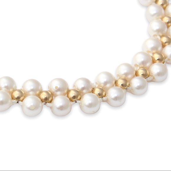 Estate 14K Gold Filled Faux Pearl Bracelet Woven Imitation Pearls & Ball Beads